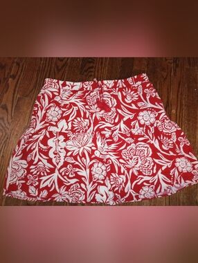 Knox Rose Red and White Floral Elastic Waist Skirt